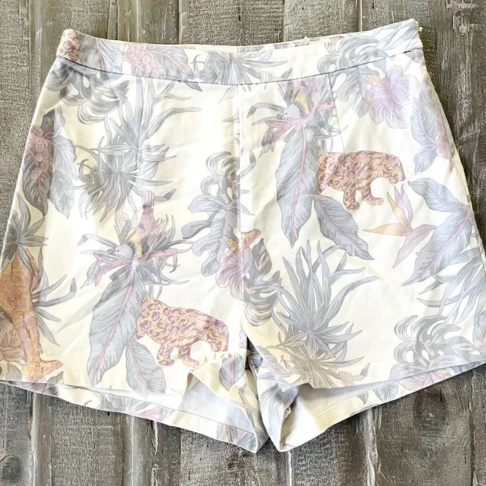 Kimchi Blue Vintage Pastel Botanical Cheetah Jungle Print Shorts 0